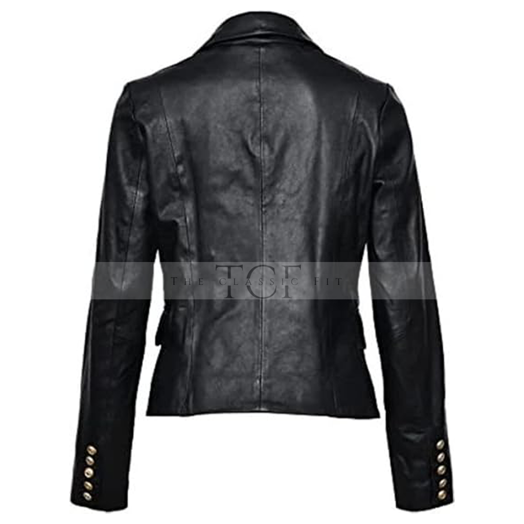 Women's Leather Formal Blazer Coat | Black
