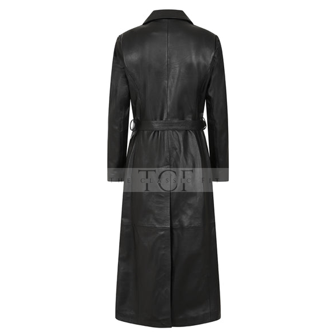 Women's Real Leather Trench Coat | Black