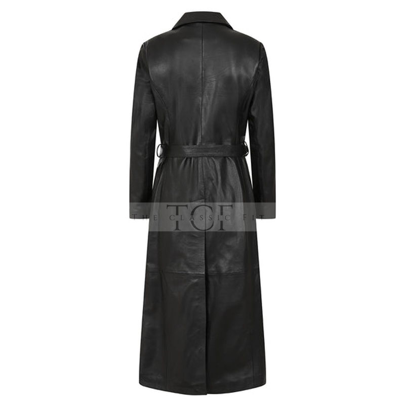 Women's Real Leather Trench Coat | Black
