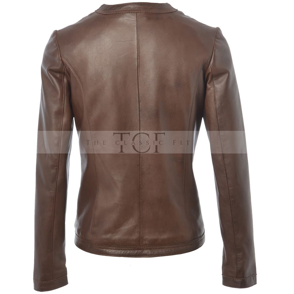 Women Motorcycle Leather Jacket | Brown
