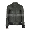 Women's Pure Bomber Leather Jacket | Green