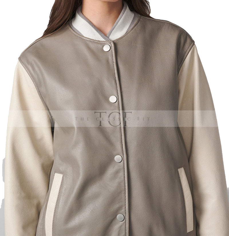 Women's Varsity Leather Suede Bomber Jacket | Gray