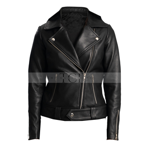 Women Asymmetrical Leather Jacket | Black