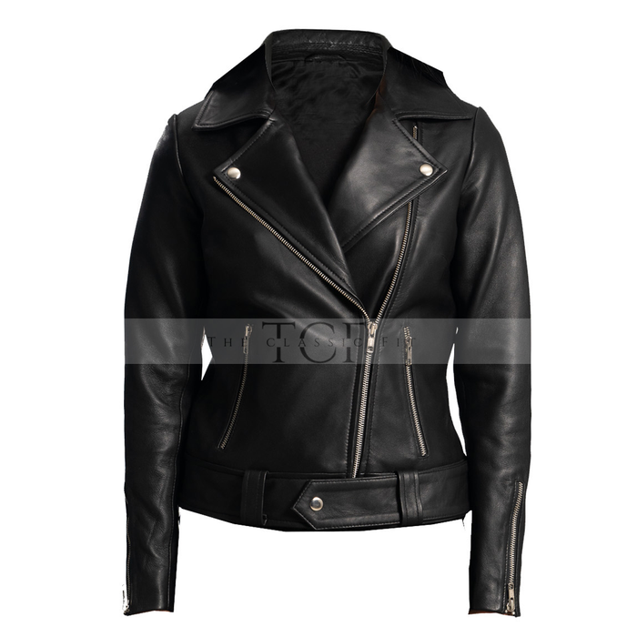 Women Asymmetrical Leather Jacket | Black