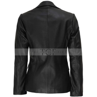 Women's Two Button Black Lambskin Leather Blazer Jacket | Black