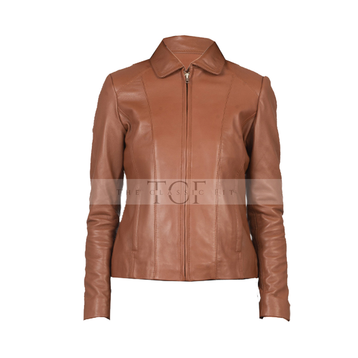Women's Cafe Racer Leather Jacket | Brown