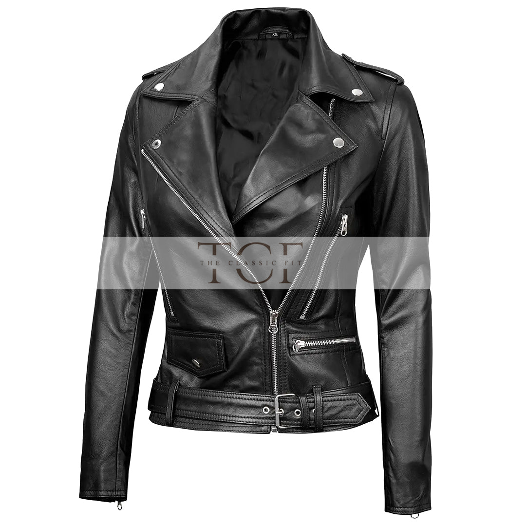 Women's Motorcycle Leather Jacket | Black