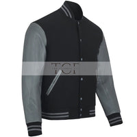 Men's Bomber Leather Jacket | Black/Grey