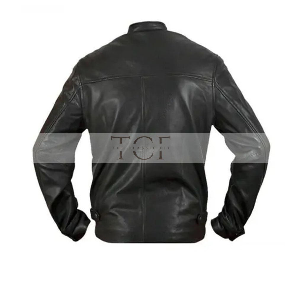 Men's Black Cafe Racer Leather Jacket | Black