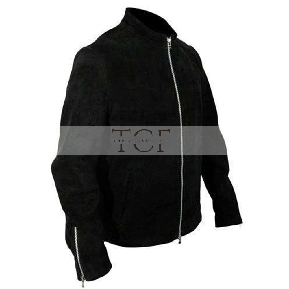 Men's Suede Leather Jacket, Zip Front | Black