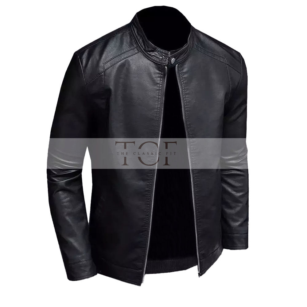 Men's Cafe Racer Leather Jacket | Black