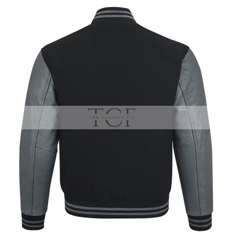 Men's Bomber Leather Jacket | Black/Grey