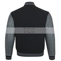 Men's Bomber Leather Jacket | Black/Grey