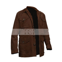 Men's Suede Leather Blazer Coat Multiple Pockets | Brown