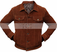 Men's Trucker Suede Leather Jacket,  X-Men 2017 Logan Wolverine 3 Hugh Jackman Style | Brown