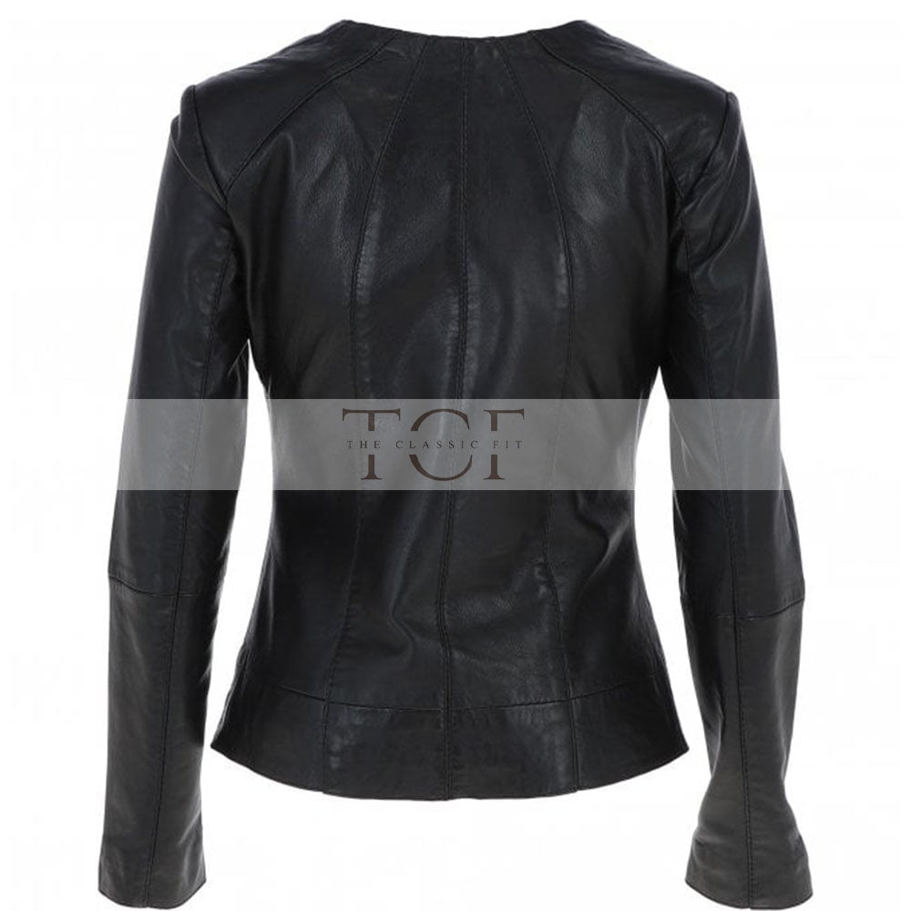 Women's Biker Leather Jacket Zip-Up | Black