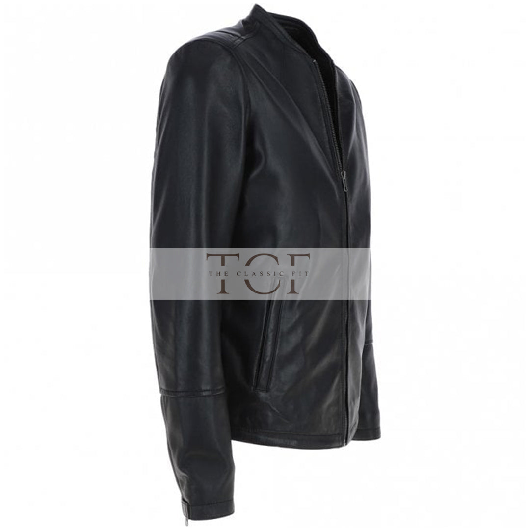 Men's Café Racer Style Leather Jacket | Black