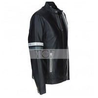 Men's Motorcycle Leather Jacket Gray & White Stripes | Blue & Black