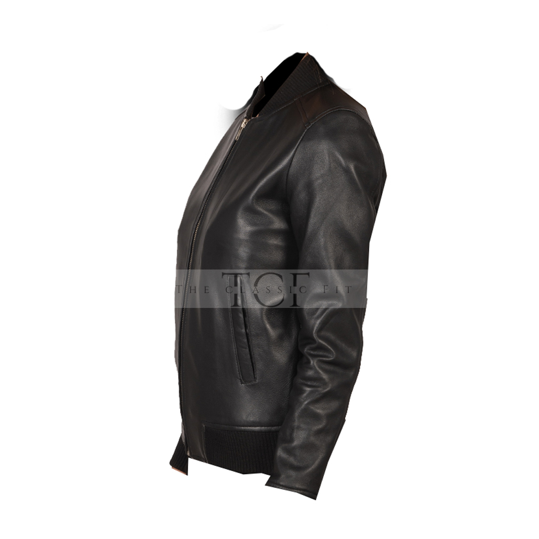 Women's Biker Bomber Leather Jacket | Black