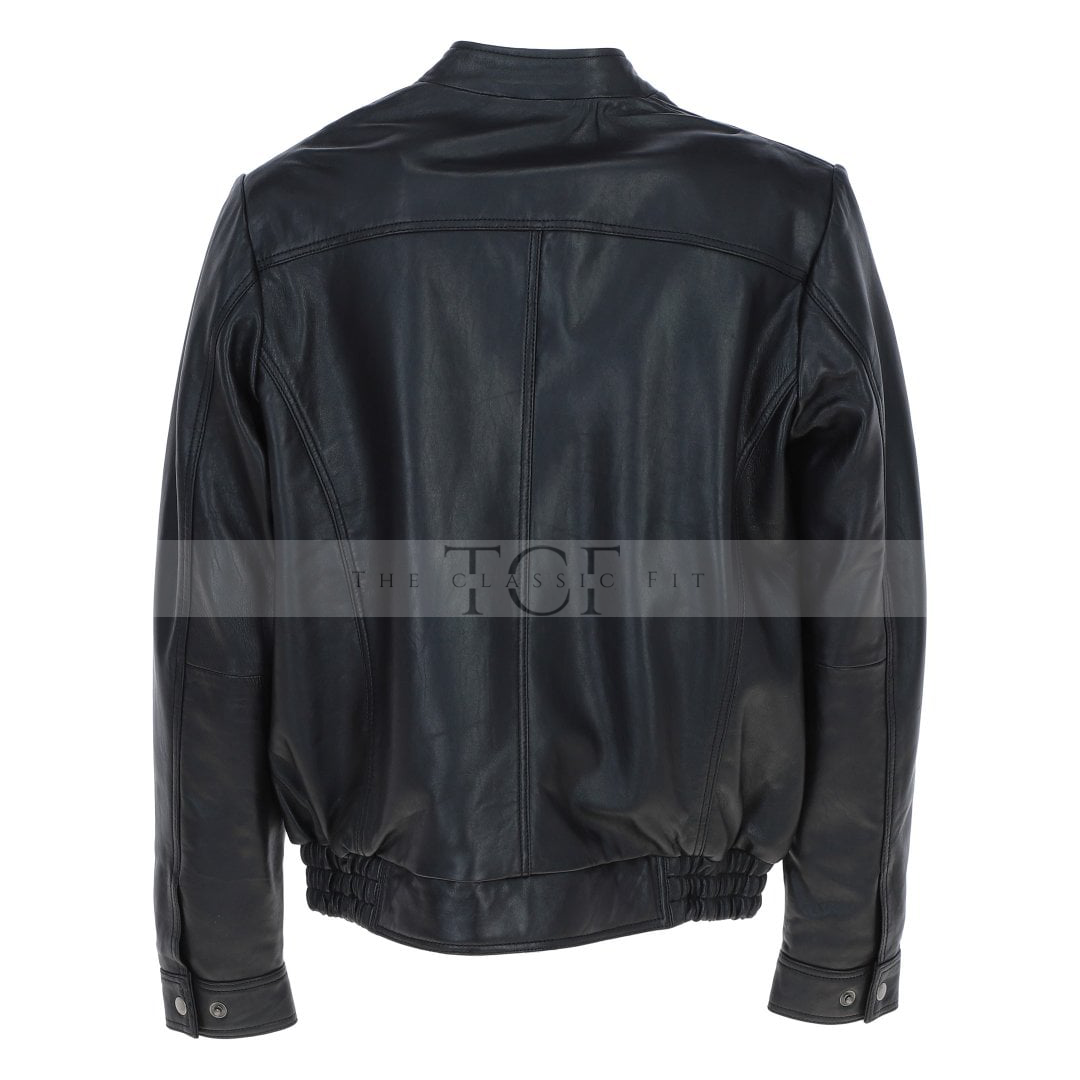 Men's Genuine Leather Bomber Jacket | Black