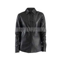 Women's Leather Shirt Collar Leather Jacket | Black