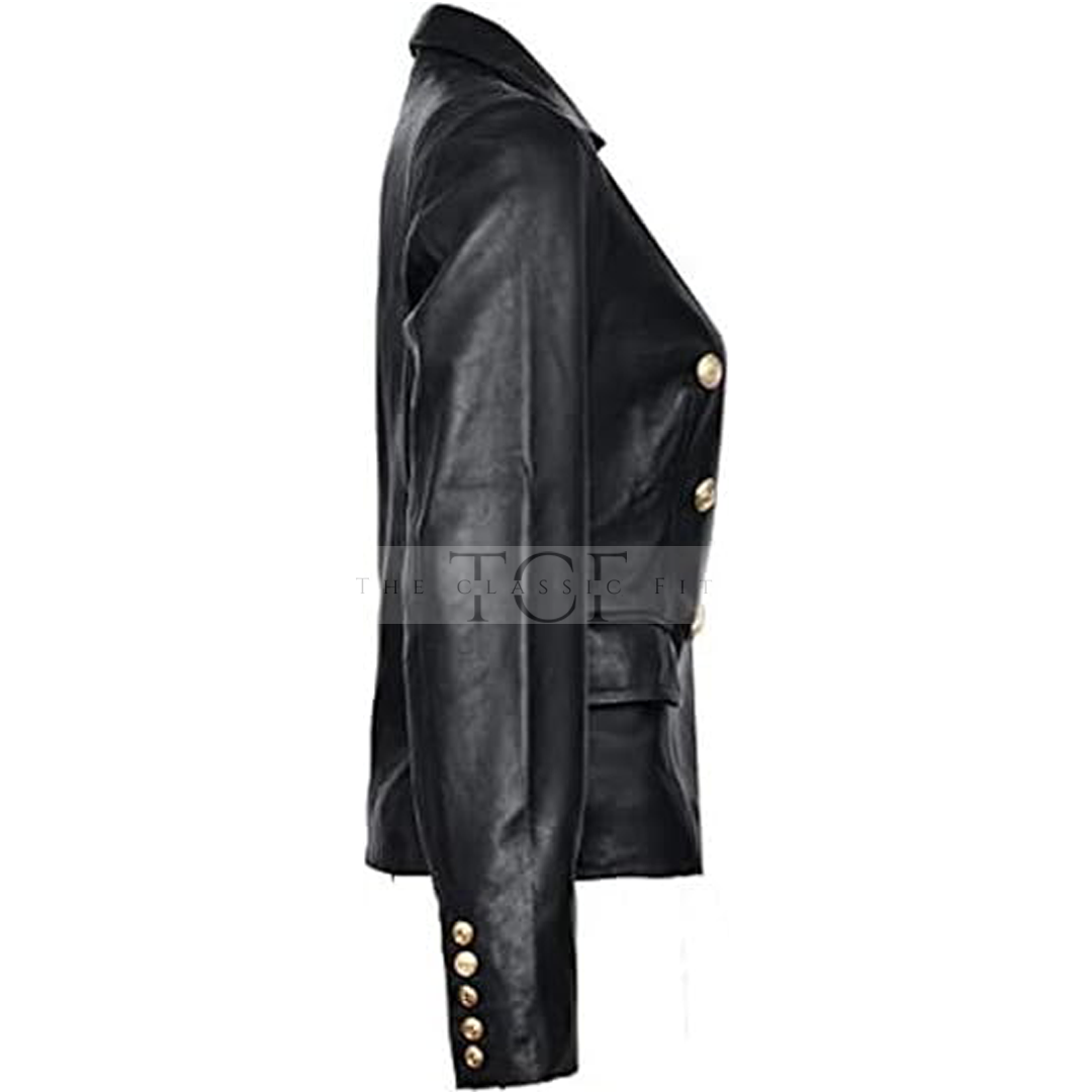 Women's Leather Formal Blazer Coat | Black