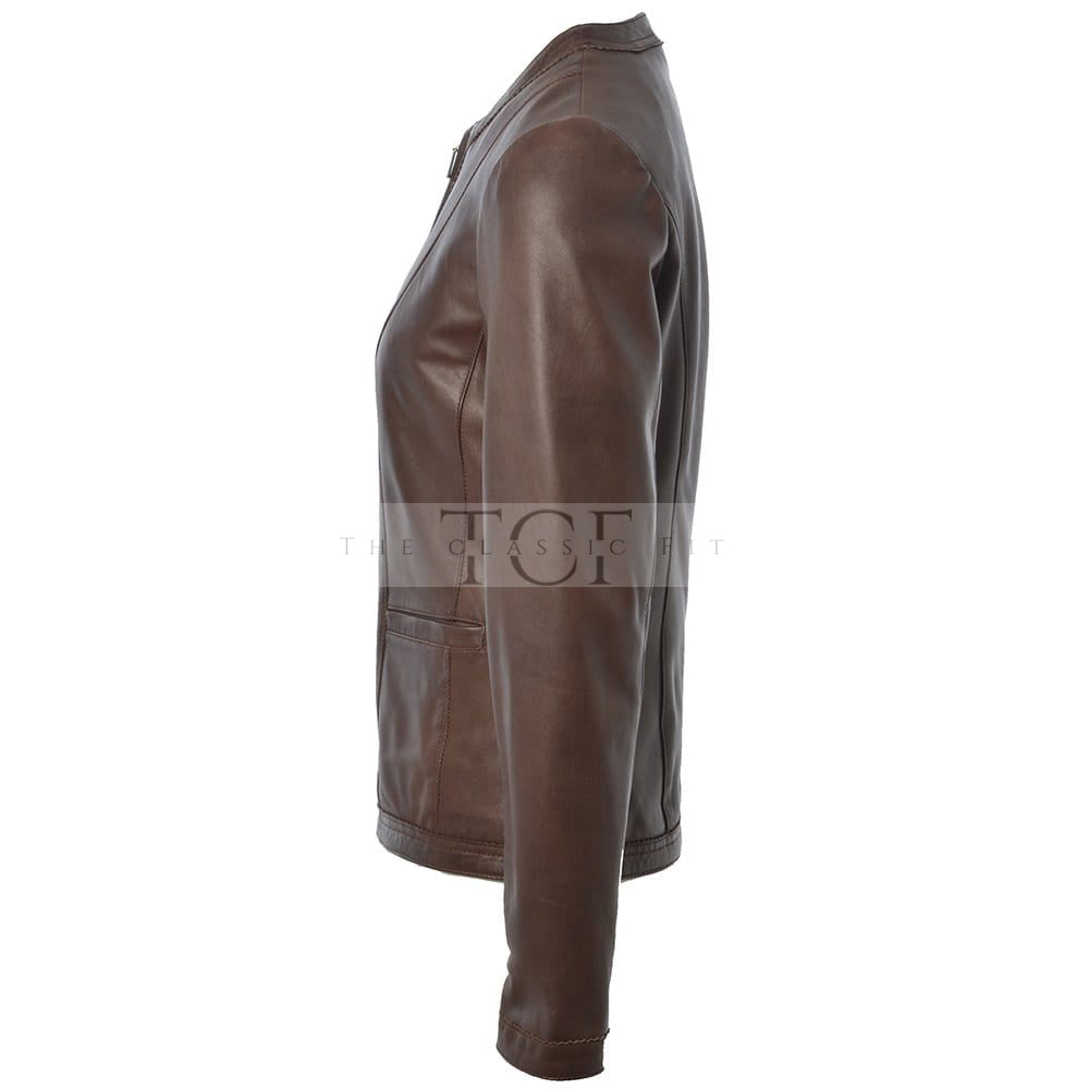 Women Motorcycle Leather Jacket | Brown