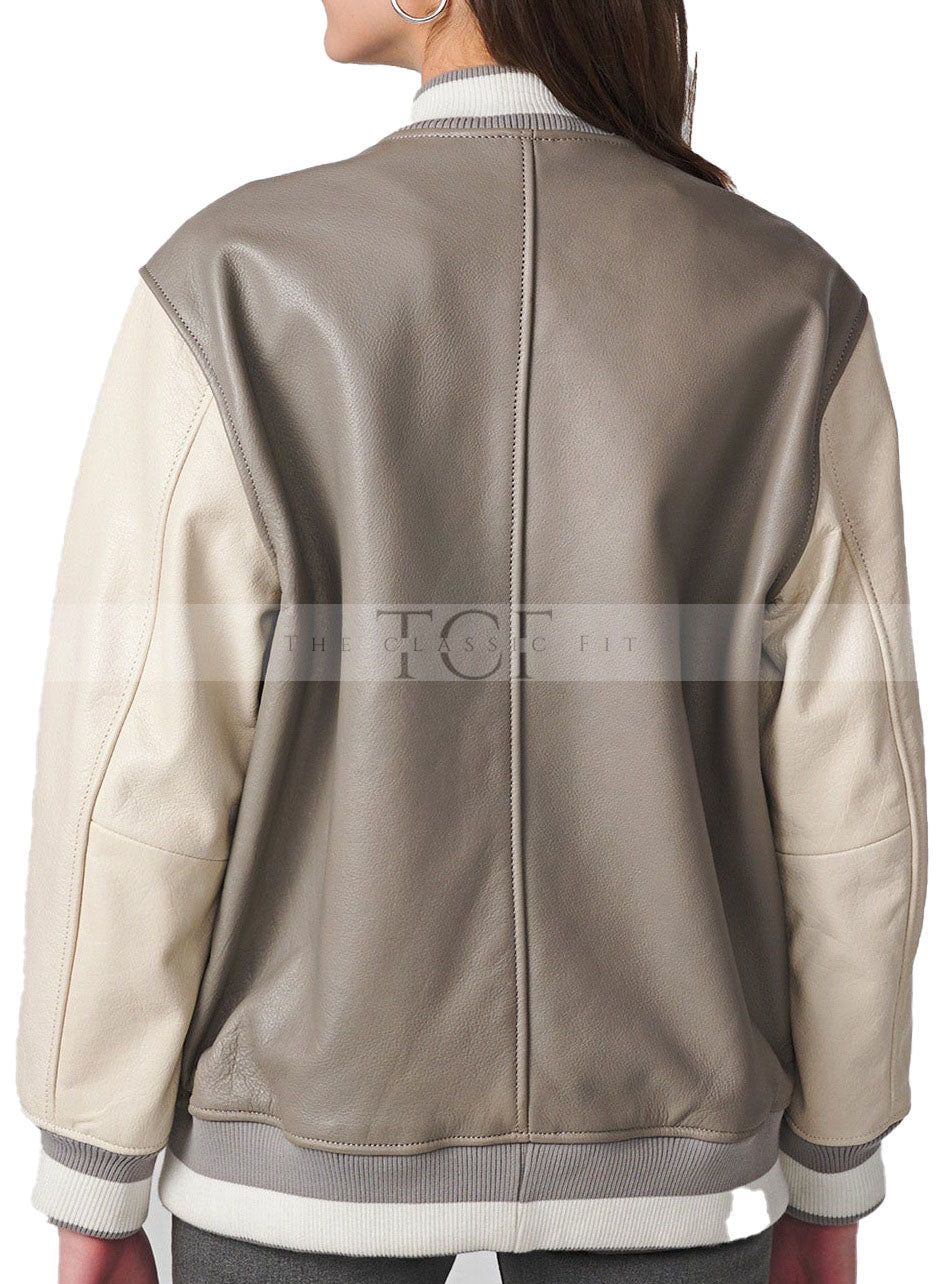 Women's Varsity Leather Suede Bomber Jacket | Gray