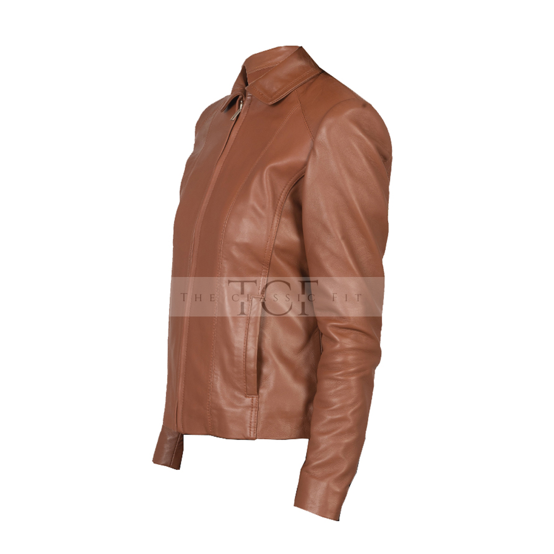 Women's Cafe Racer Leather Jacket | Brown
