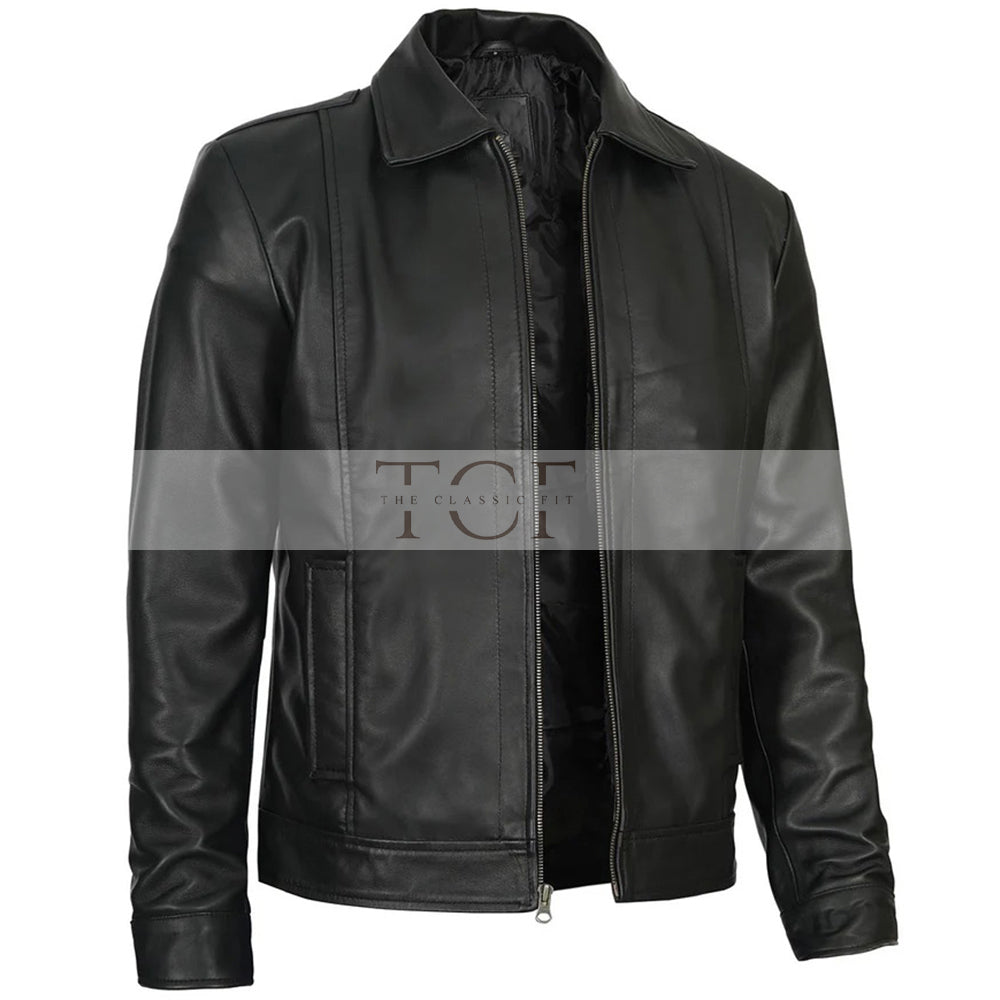 Men's Vintage Harrington Leather Jacket | Black
