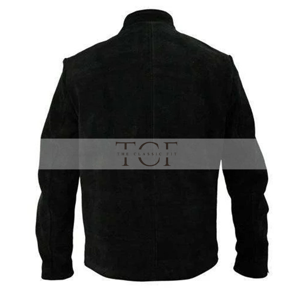 Men's Suede Leather Jacket, Zip Front | Black
