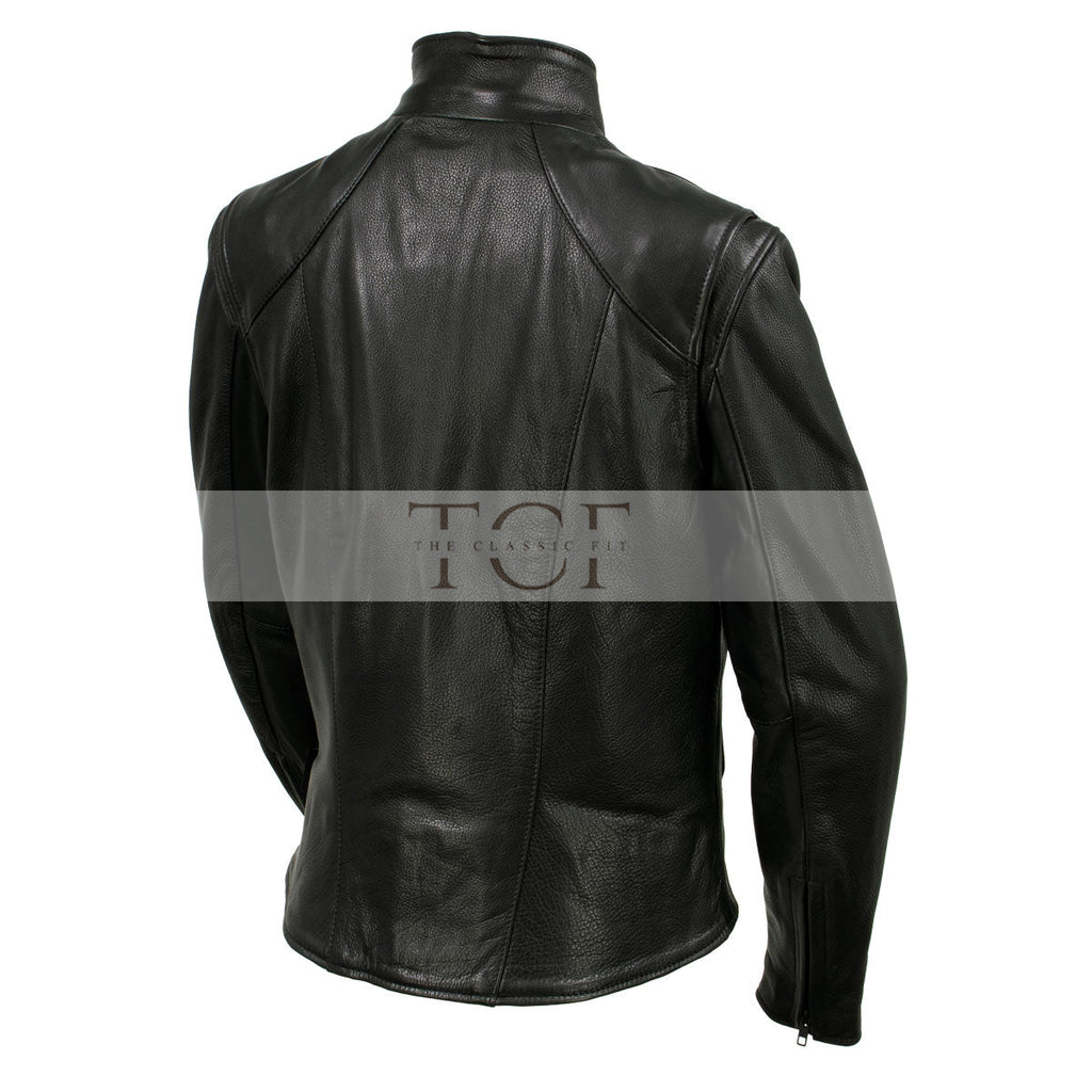 Women's Café Racer Motorcycle Leather Jacket | Black