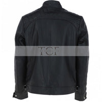 Men's Motorcycle Leather Jacket, Multiple Zippered Pockets | Black