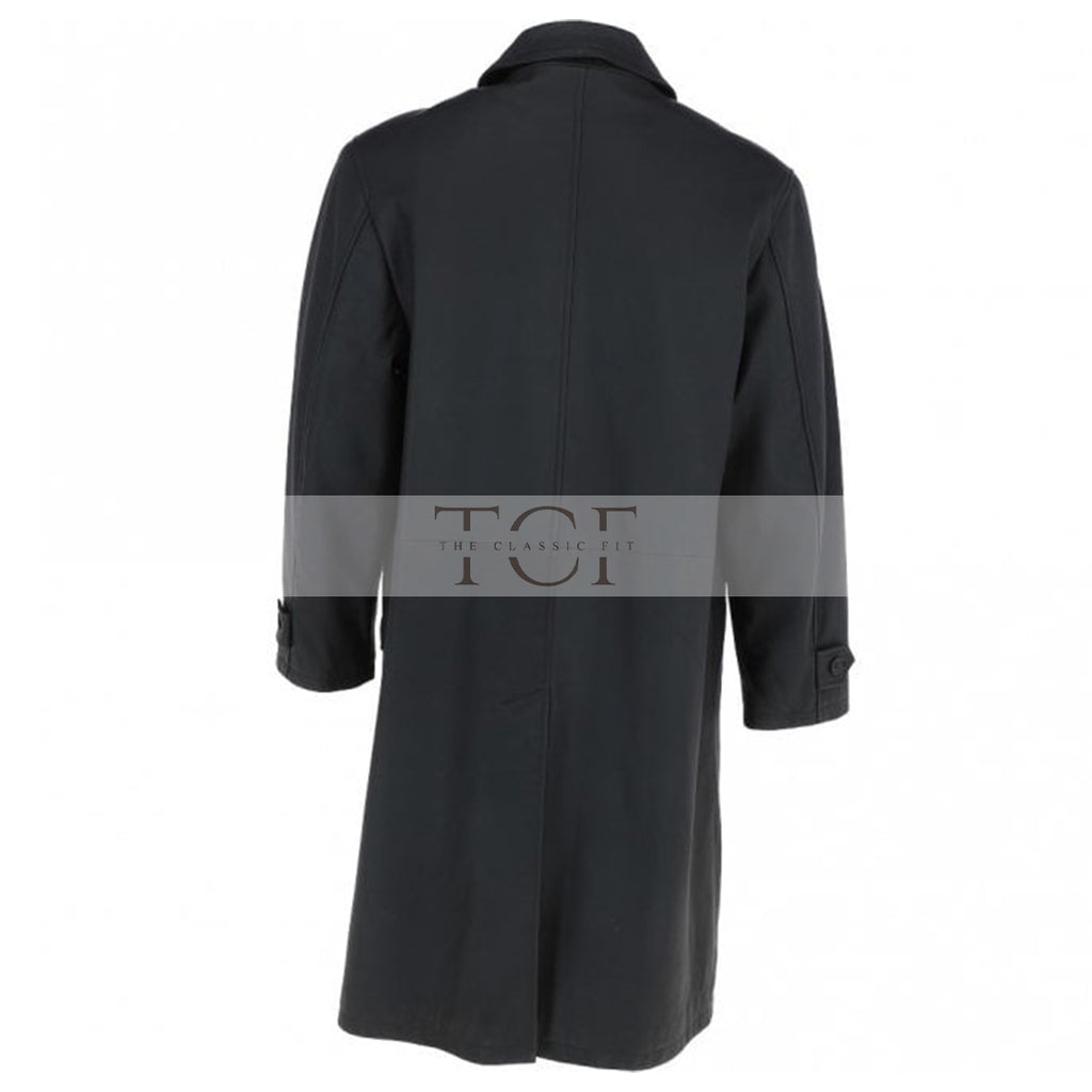 Men's Full Length Leather Overcoat With Shirt Collar Style | Black