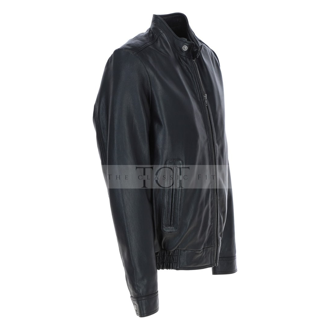 Men's Genuine Leather Bomber Jacket | Black
