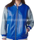 Women's Varsity Leather Suede Bomber Jacket | Blue