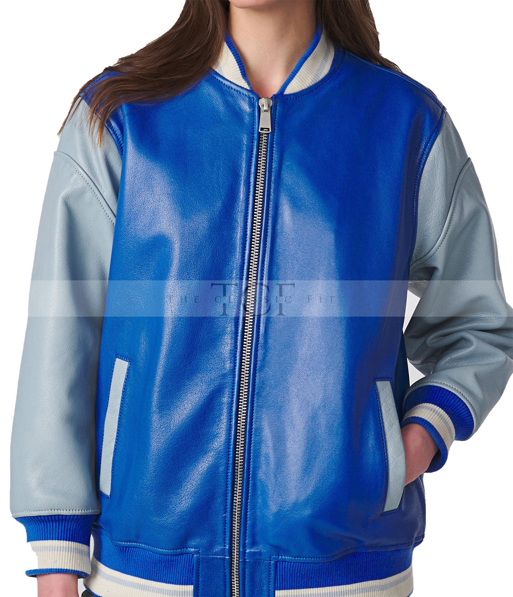 Women's Varsity Leather Suede Bomber Jacket | Blue