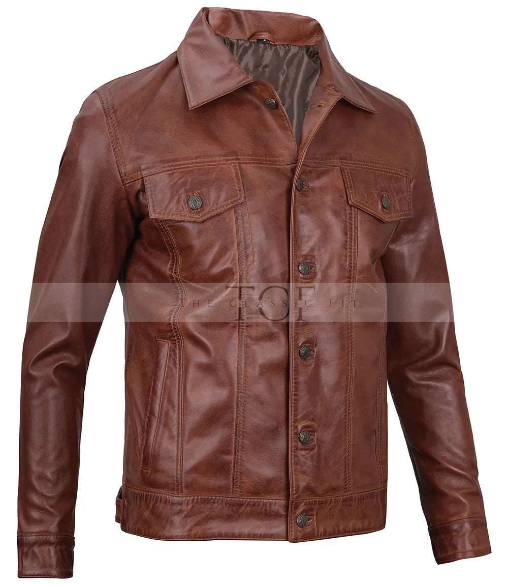 Men's Leather Casual Jacket | Brown