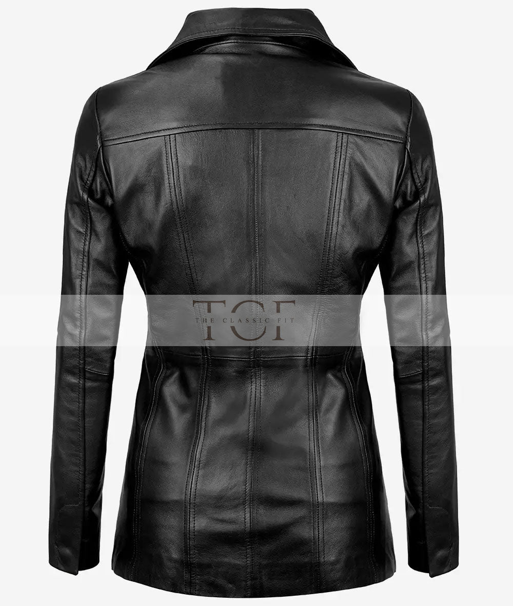 Women's 3/4 Length Genuine Leather Coat | Black