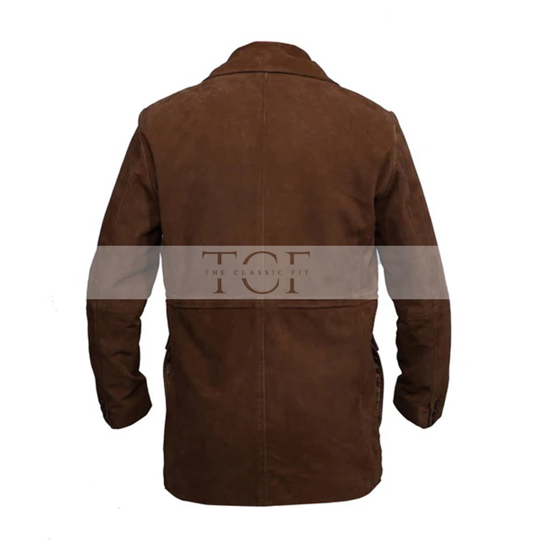 Men's Suede Leather Blazer Coat Multiple Pockets | Brown