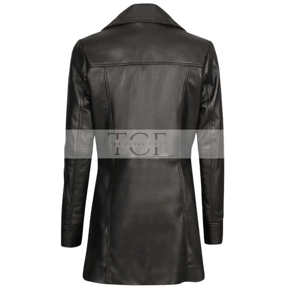 Women's Genuine Lambskin Leather Coat, 3/4 Length | Black