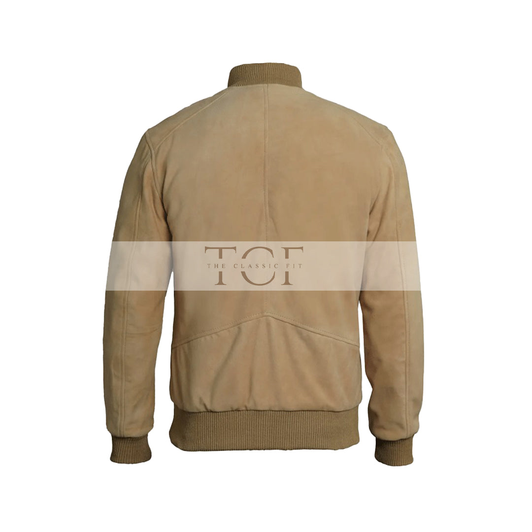 Men's Bomber Suede Leather Jacket | Camel Brown