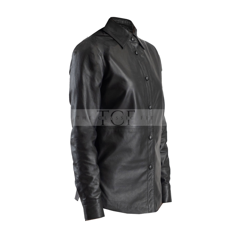 Women's Leather Shirt Collar Leather Jacket | Black