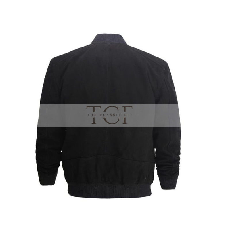 Men's  Suede Leather Bomber Jacket | Black