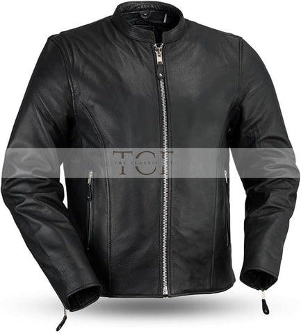 Men's Leather Biker Jacket with Zipper Closure | Black