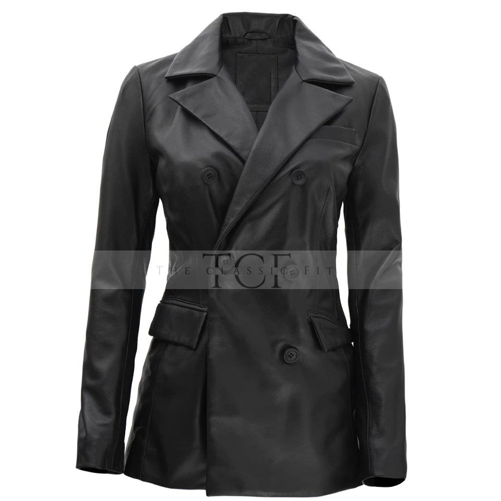 Women's Leather Blazer Coat | Black