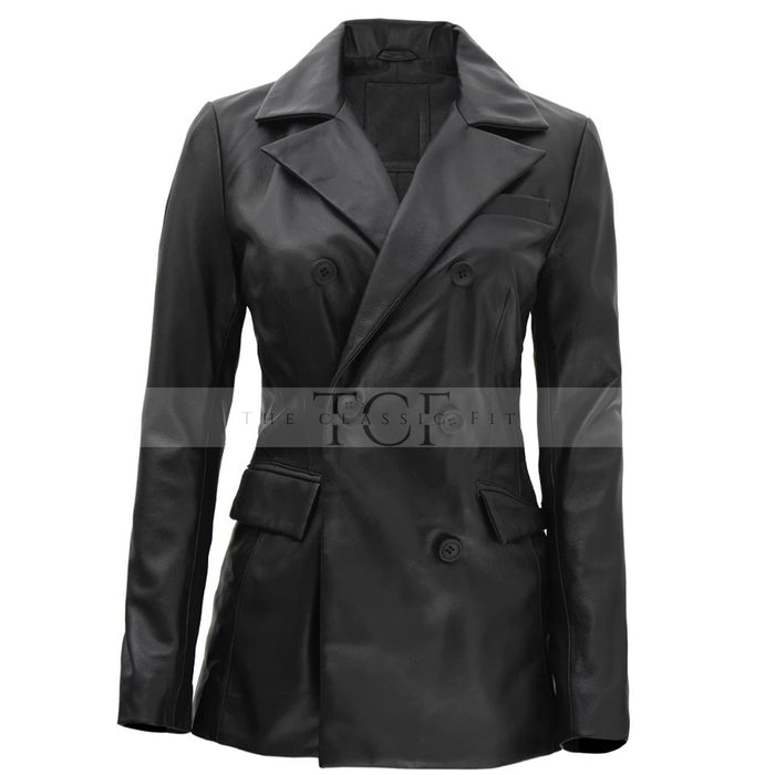 Women's Leather Blazer Coat | Black
