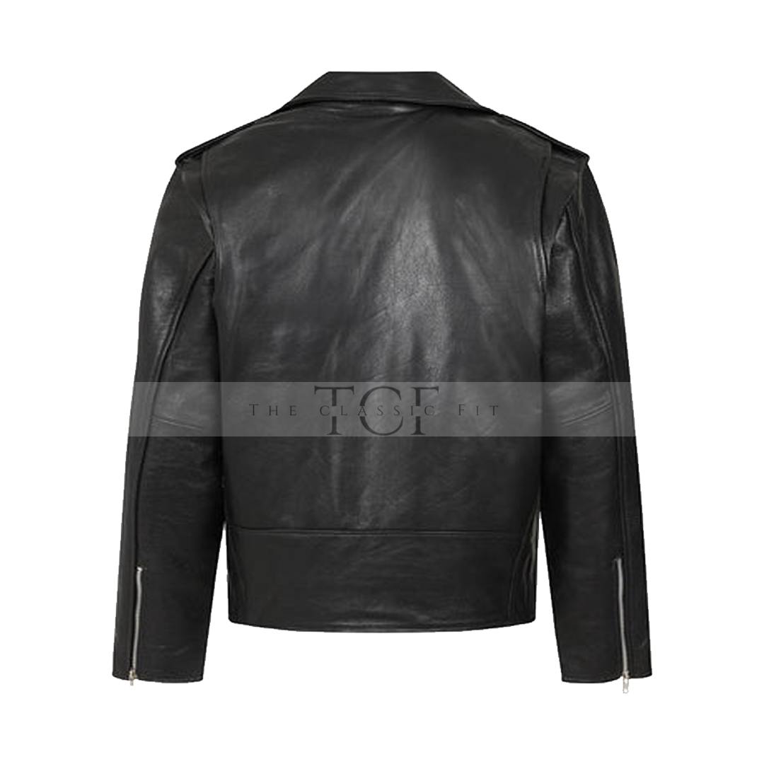 Men's Asymmetrical Genuine Leather Jacket | Black