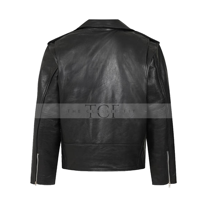 Men's Asymmetrical Genuine Leather Jacket | Black