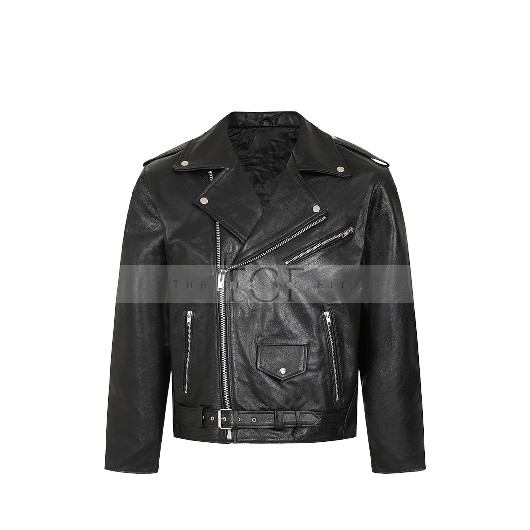 Men's Asymmetrical Genuine Leather Jacket | Black